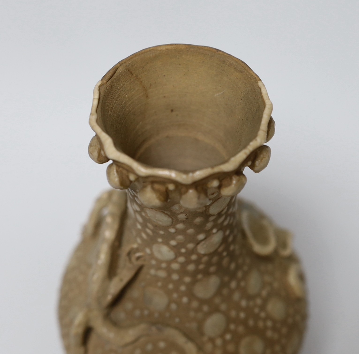 A Chinese enamelled biscuit porcelain 'chilong' vase, 21cm